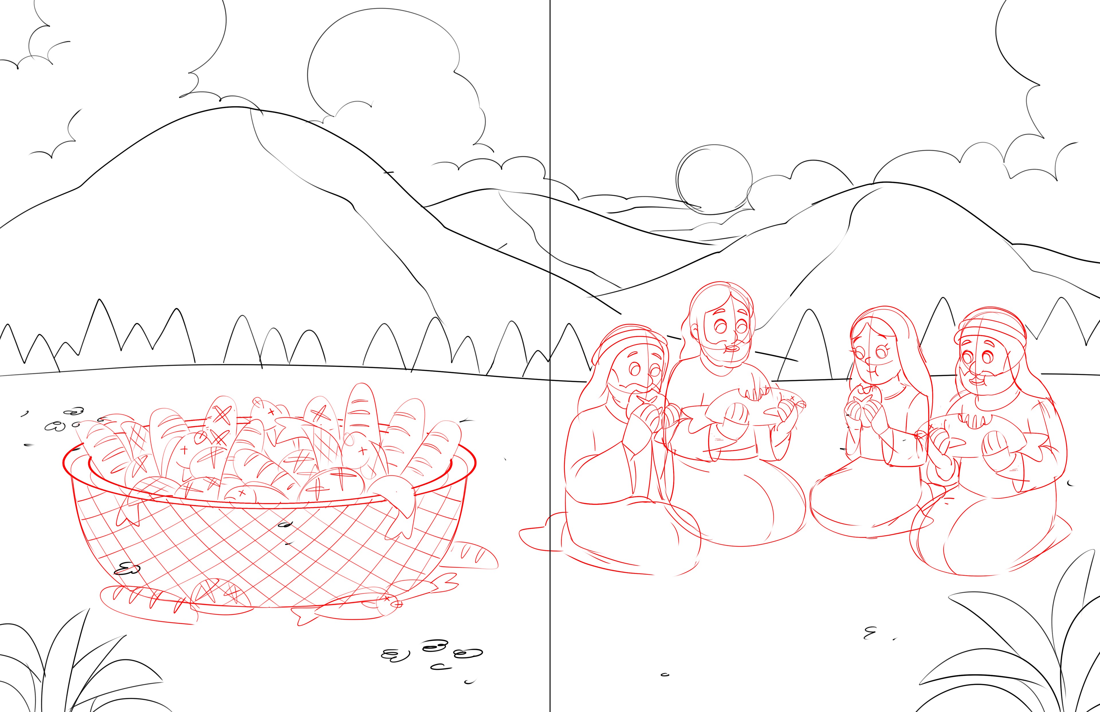 An illustrated spread from one of our storybooks